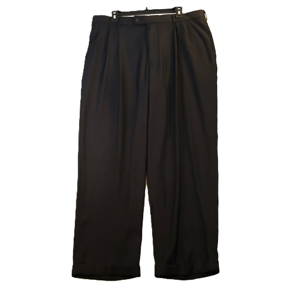 J. Ferrar Mens 38x30 Dress Pants Black Pleated Cuffed Straight‎ Leg Trousers